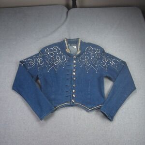 Silver Mesa Jacket Women Small Blue Rhinestone Studded Denim Western Rodeo USA